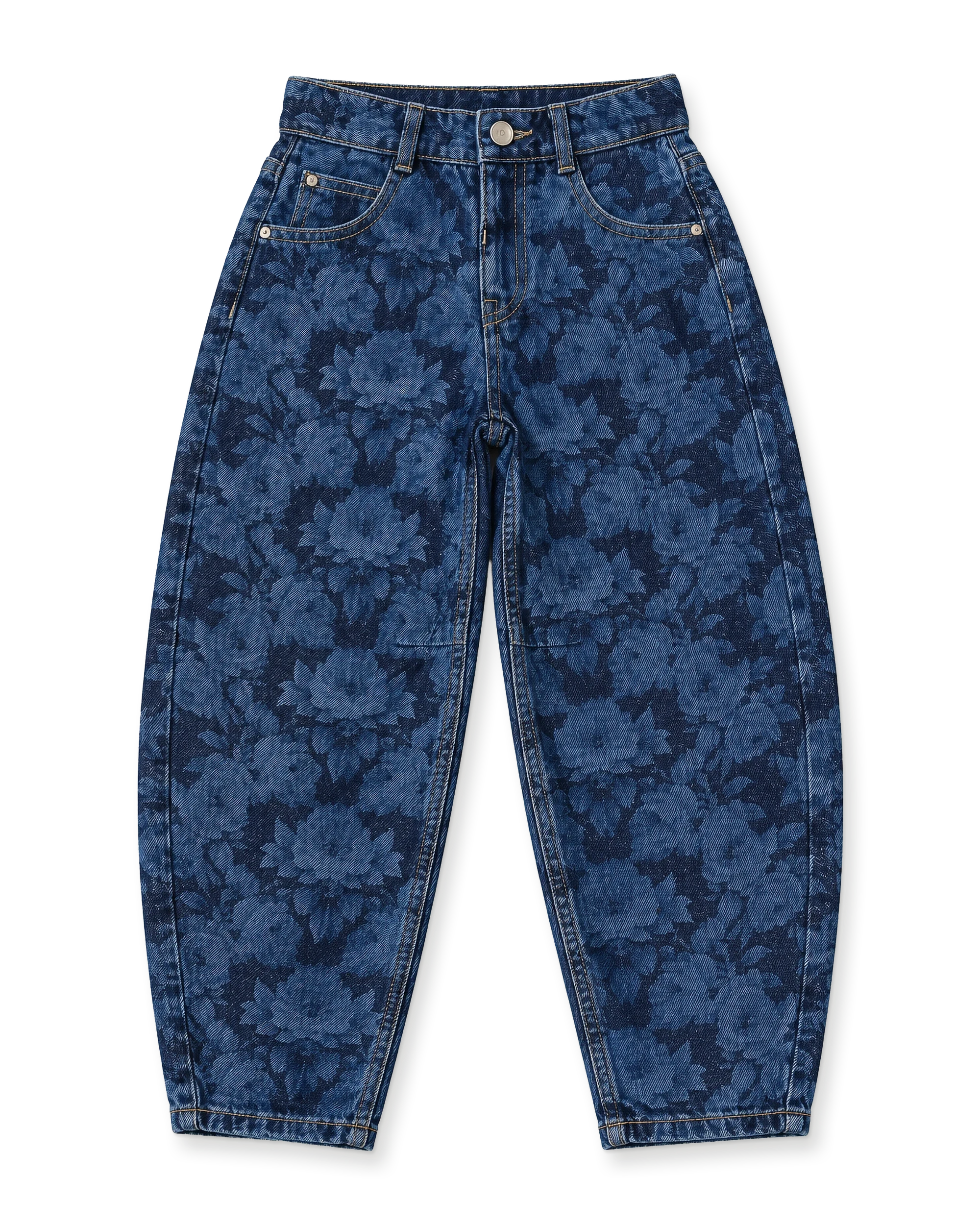 Floral jacquard barrel jeans