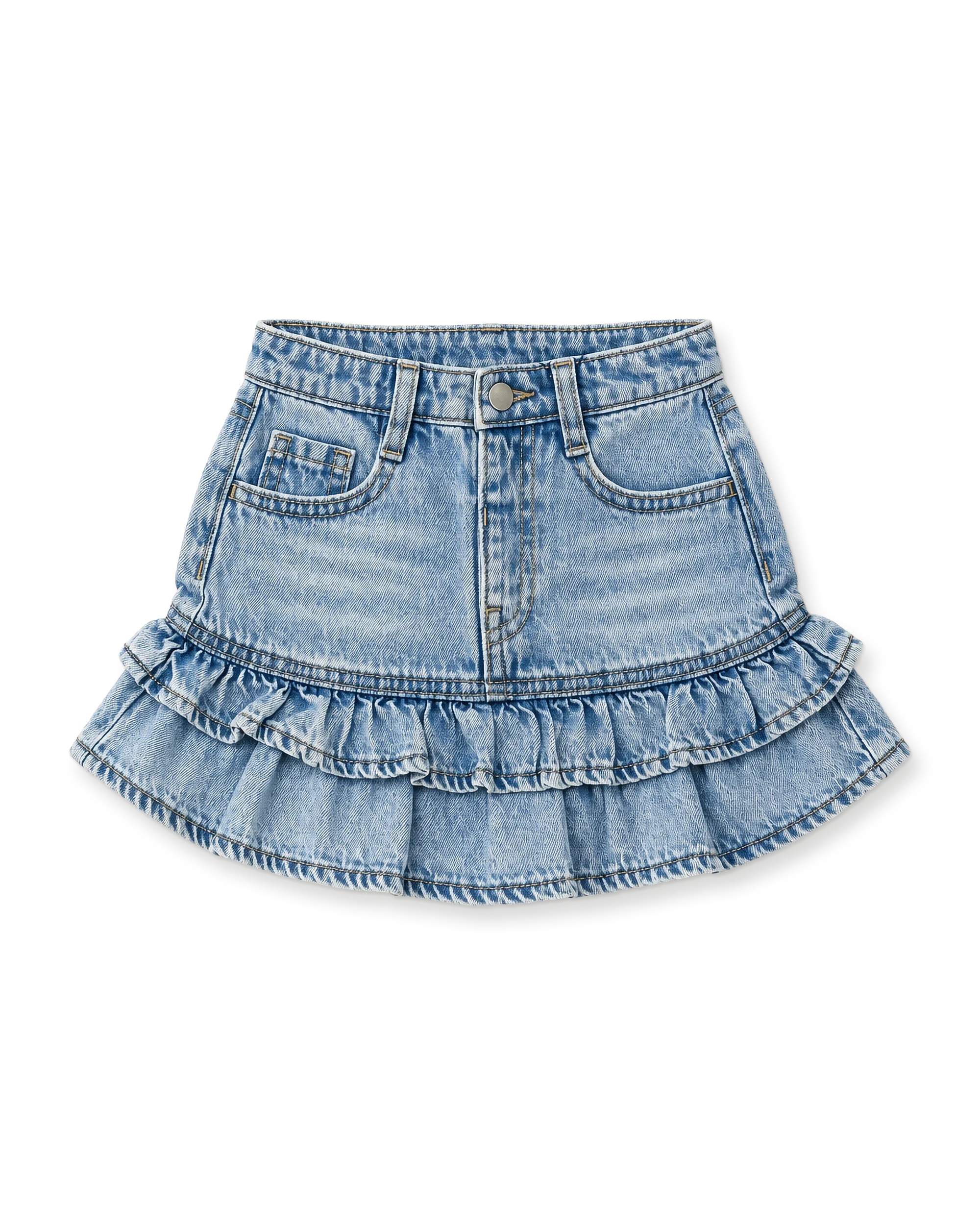 Light denim tiered ruffle skirt