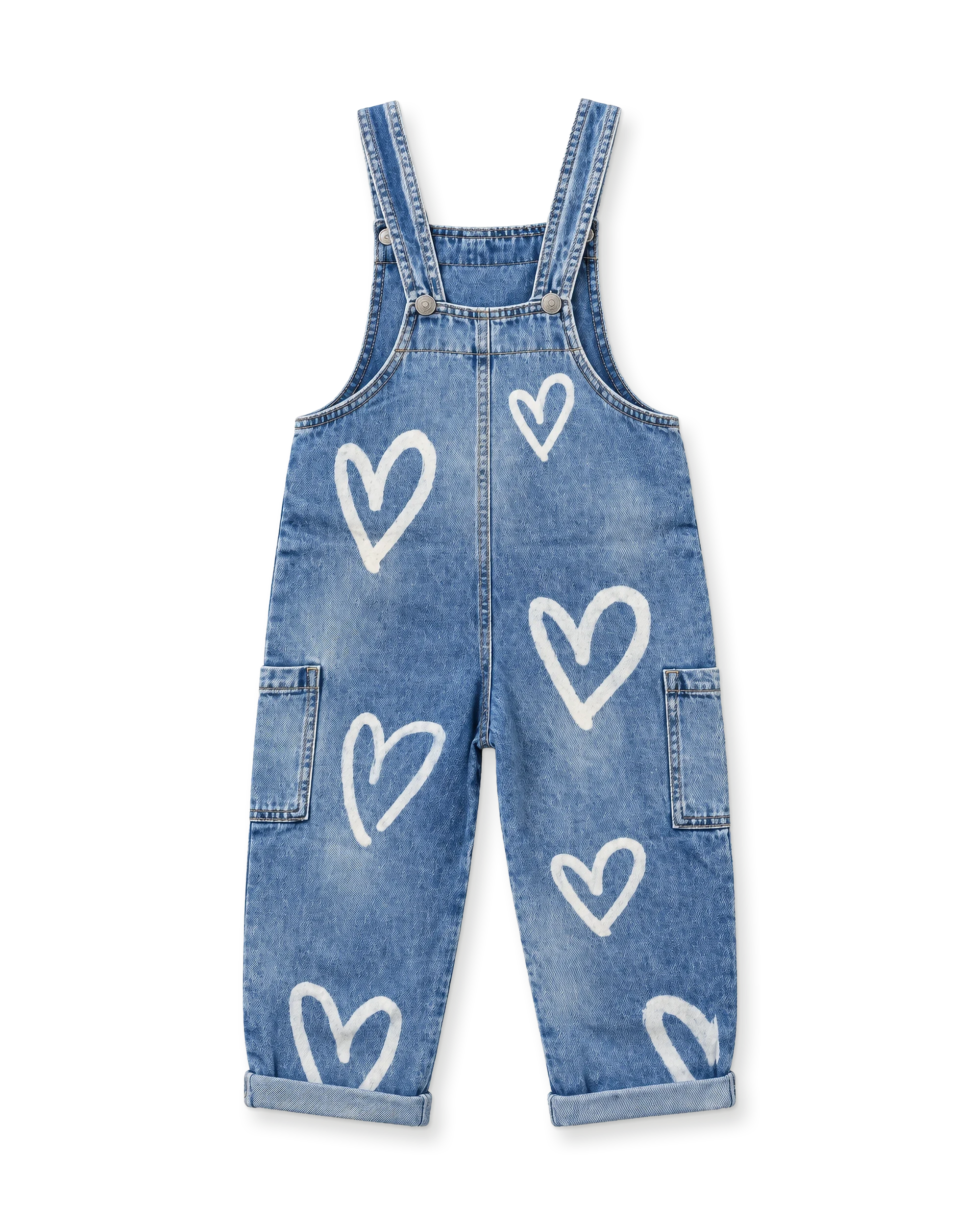 Heart-print denim dungarees