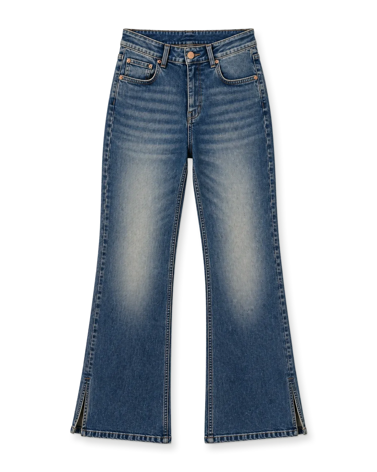 Flared jeans in a dark tint with a raw hem