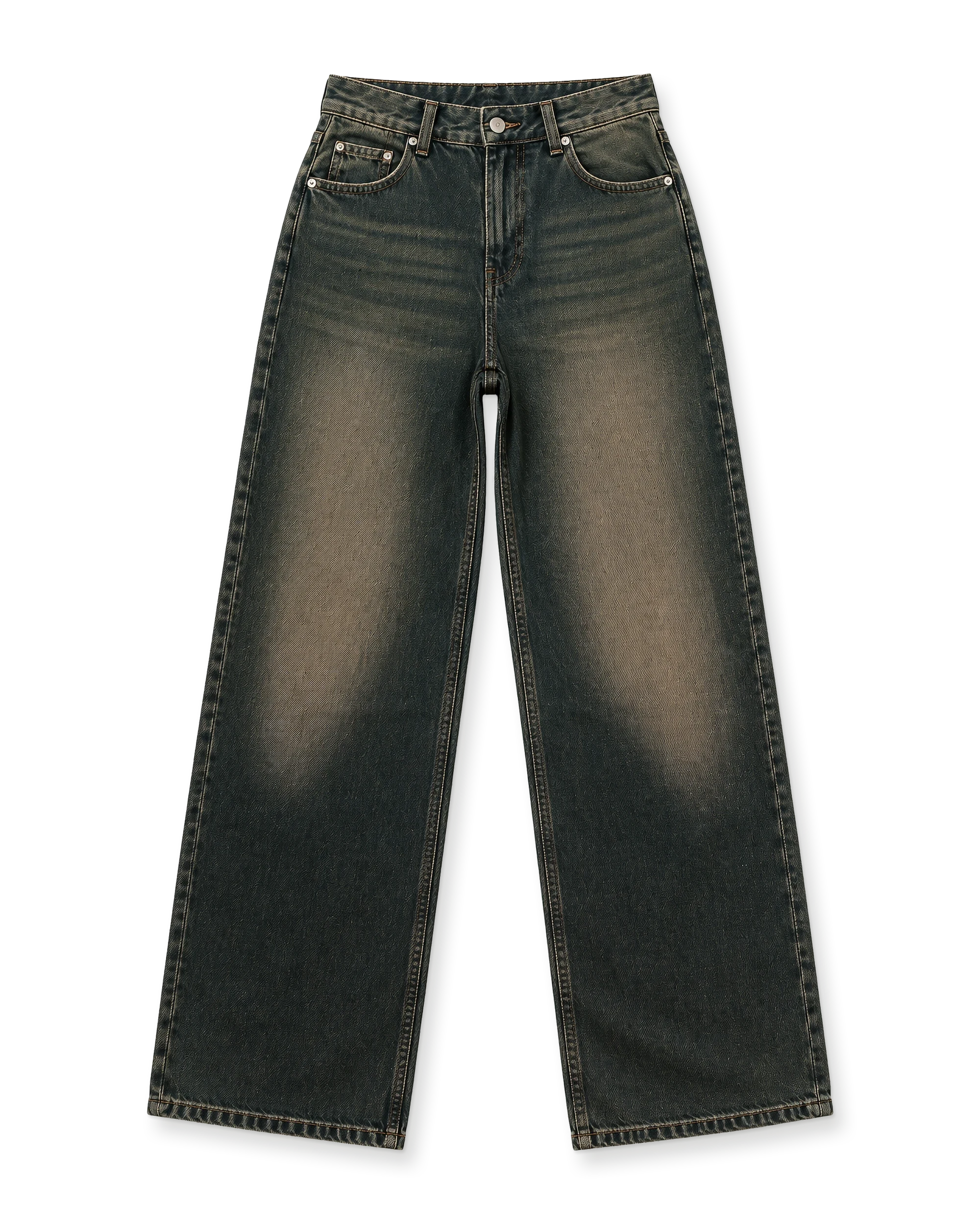Olive-tinted wide-leg jeans