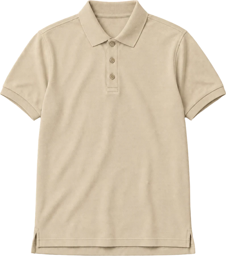 Sand piqué polo with horn buttons.